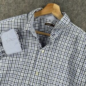 J McLaughlin Shirt Mens Medium Blue Check 100% Cotton Long Sleeve Button Down